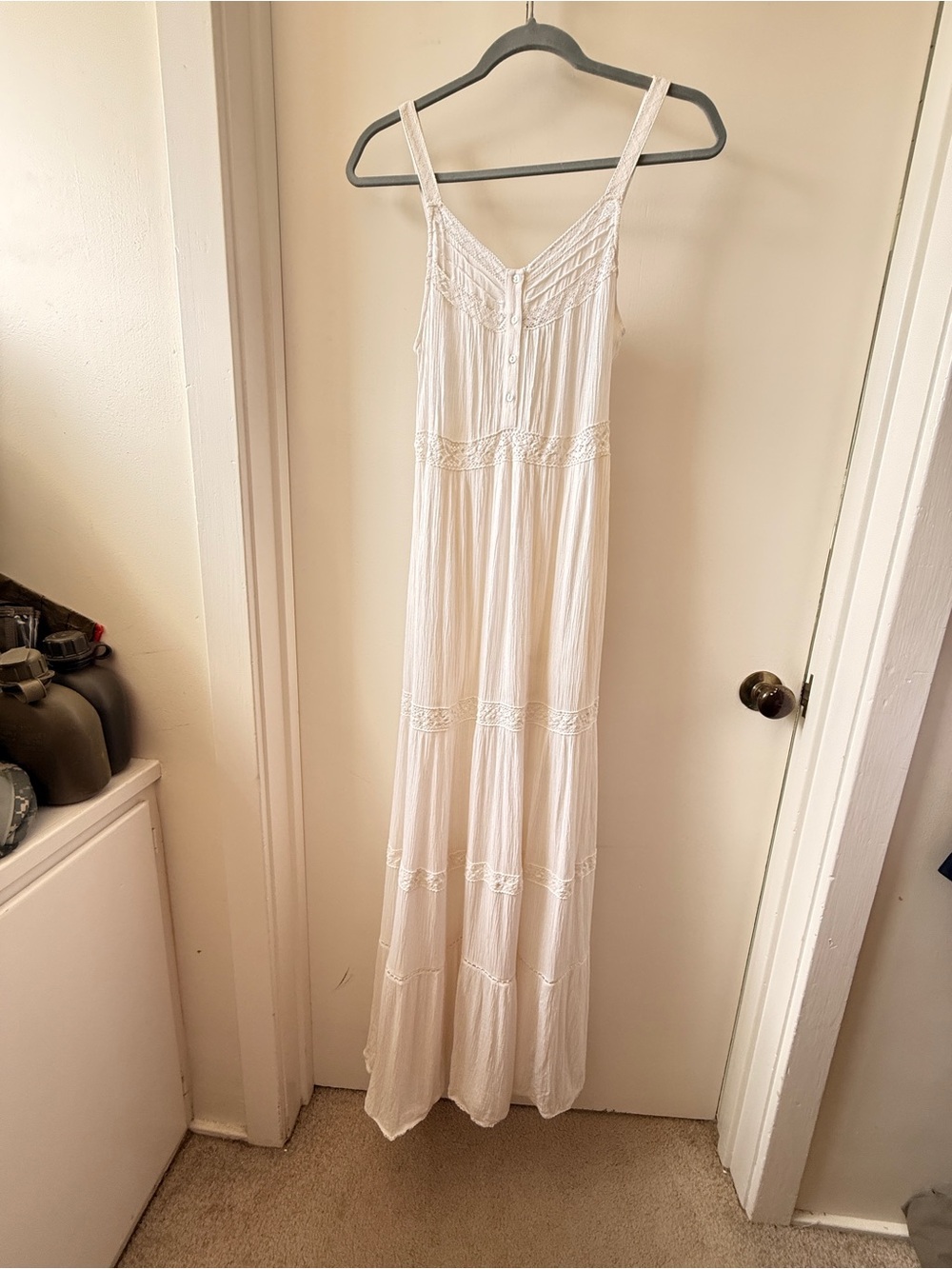 Forever 21 White Crochet-Trim Tiered Maxi Dress Prairie Boho S - Picture 3 of 14
